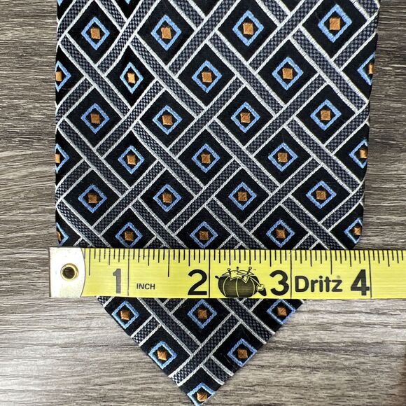 Henry Jacobson 100% Silk Hand Made Tie Men's Geometric Blue Square 4" x 61" - Picture 4 of 7